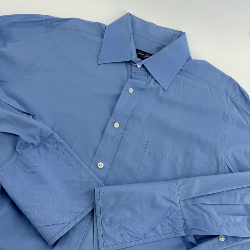 Sean John Fine Tailoring Mens Blue Cotton Long Sleeve Dress Shirt 16.5 34/35 L